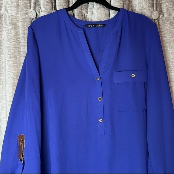 Zac & Rachel Purple Flowy Cuffed Sleeve Tunic Blouse Size Large - Picture 4 of 16